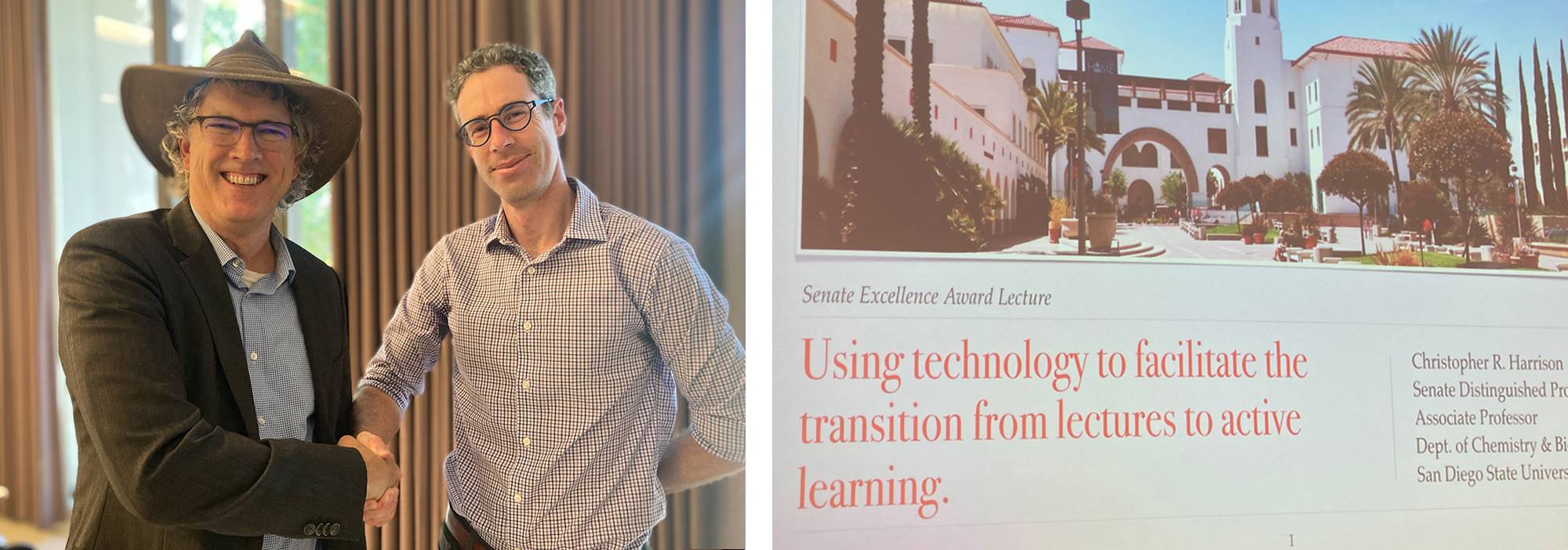 Matthew Anderson and Dr. Christopher Harrison alongside a slide from the lecture